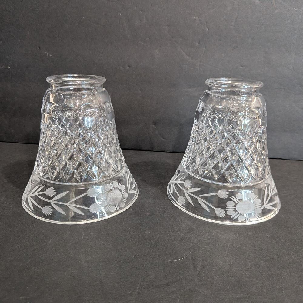 Vintage Etched Floral Diamond Pattern Clear Glass Light Shade Replacement 5”